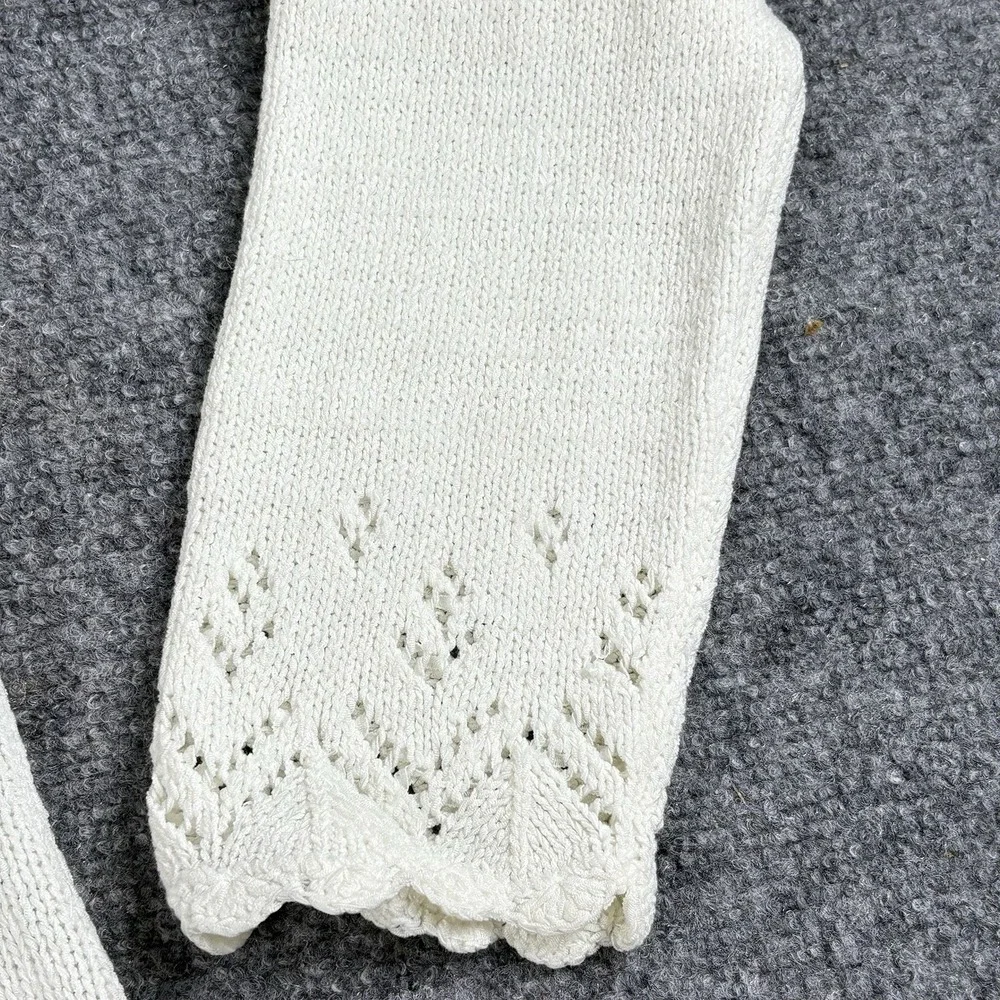 Vintage 90s Coldwater Creek Cardigan Sweater Woman L Ivory Openwork Knit Cottage